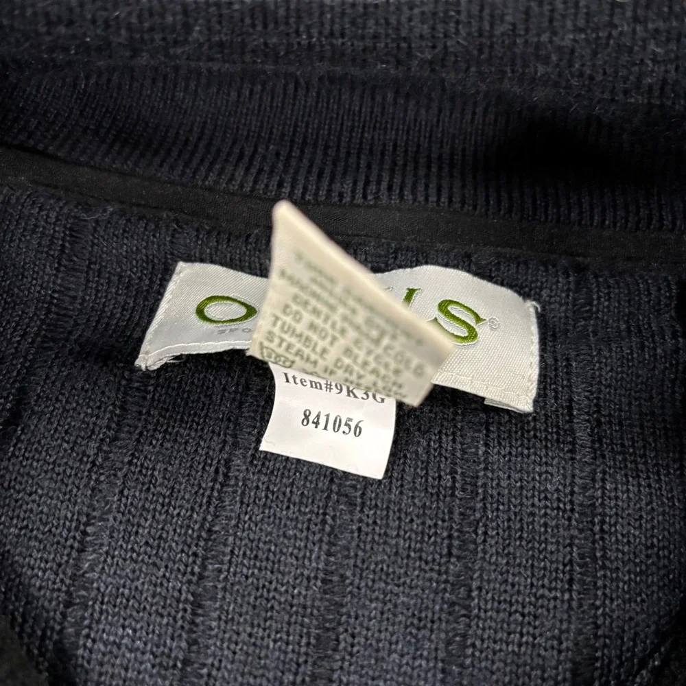 Orvis Mens Navy Blue Wool Blend Ribbed 1/4 Zip Sweater Leather Patches XL 9K3G